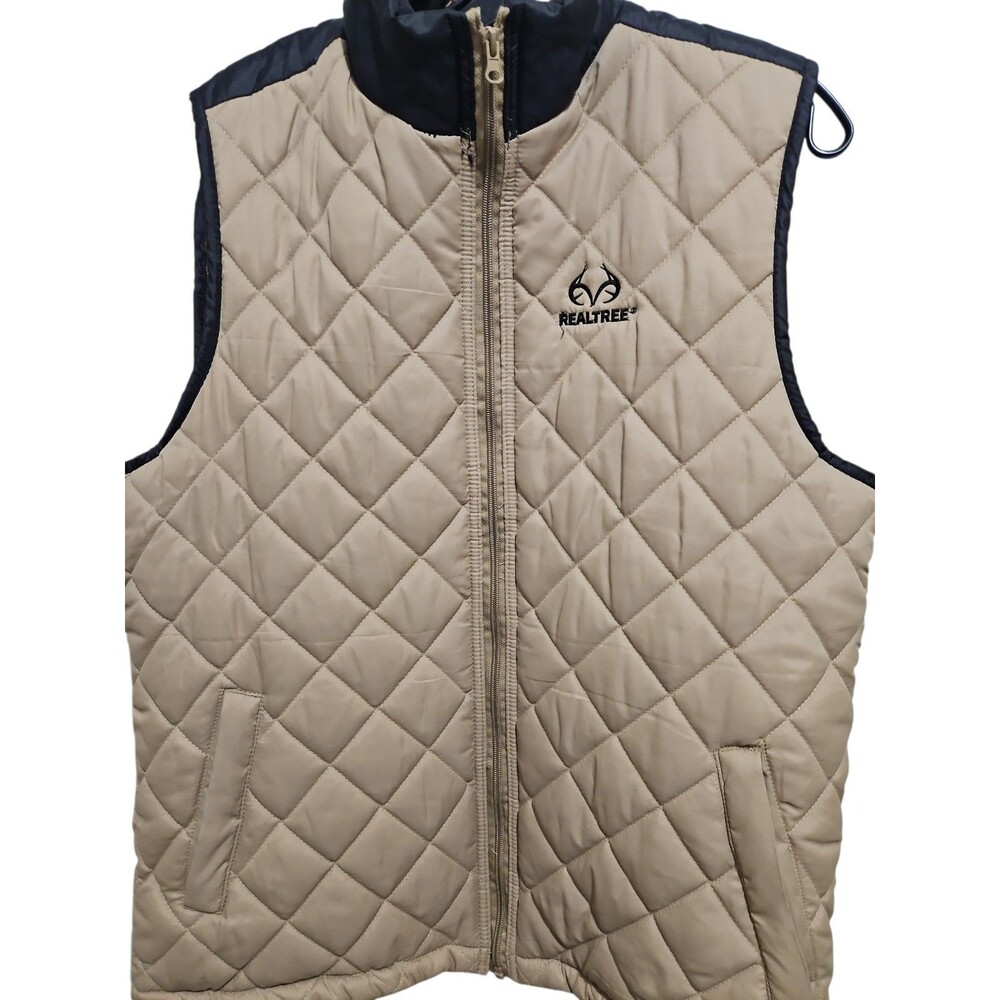 RealTree Vest Mens Medium Beige Puffer Coat Full Zip Pockets Insulated Hunting